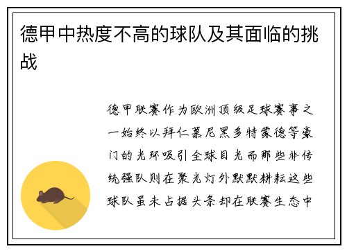 德甲中热度不高的球队及其面临的挑战