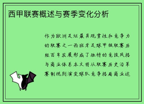 西甲联赛概述与赛季变化分析